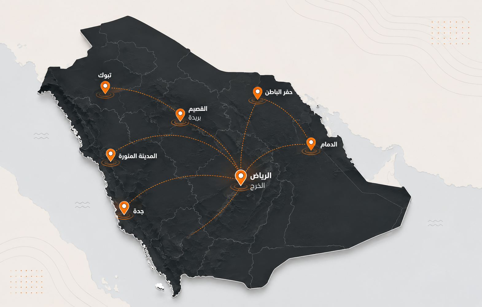 خريطة شبكة فروع شركة الوقود والطاقة في المملكة العربية السعودية